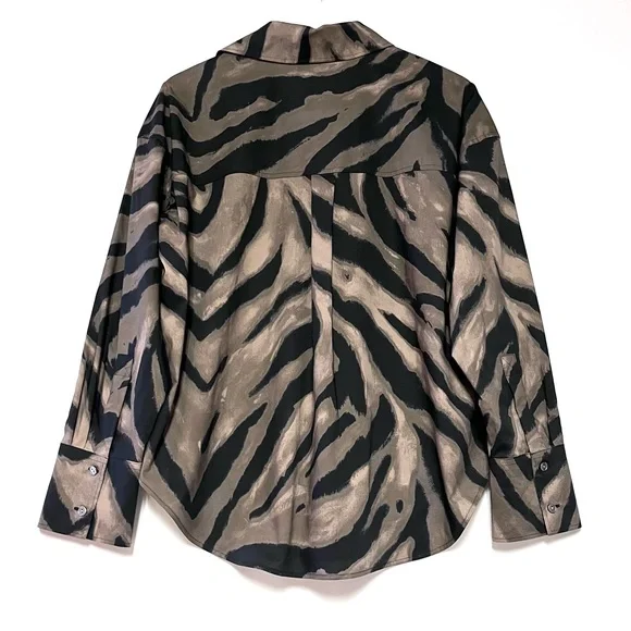 Hinson Wu Women’s Larissa Long Sleeve Abstract Zebra Shirt Size Medium Oversized - Picture 4 of 12
